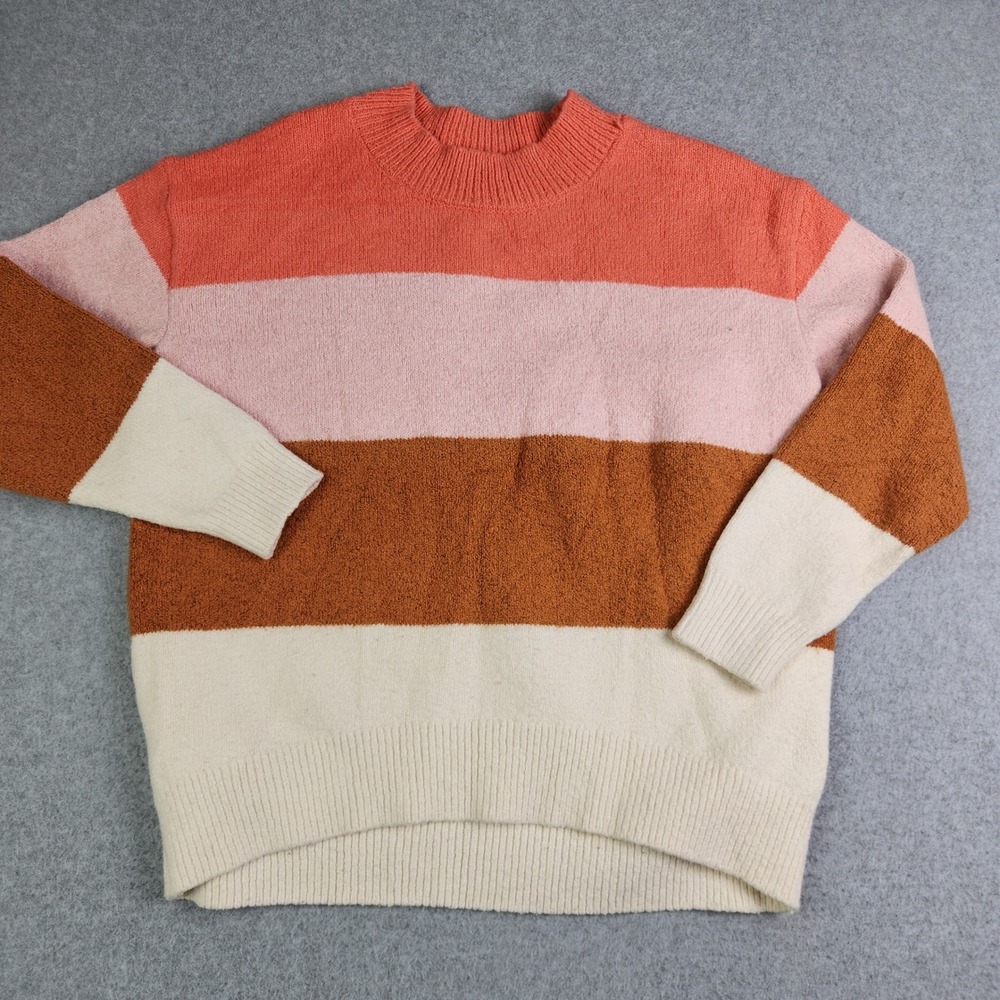 Old Navy Sweater Womens Large Multi Knit Striped Stretch Long‎ Sleeve Crew Neck